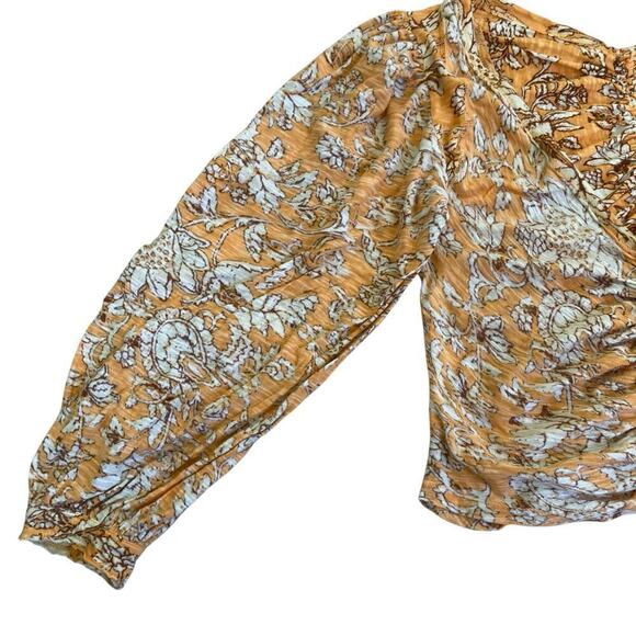 Free People Say The Word Cropped Top Blood Orange Combo Boho Rouched Hippie Sz L - Picture 14 of 16